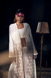 Ivory & Gold Silk Crepe Embroidered Jacket Set